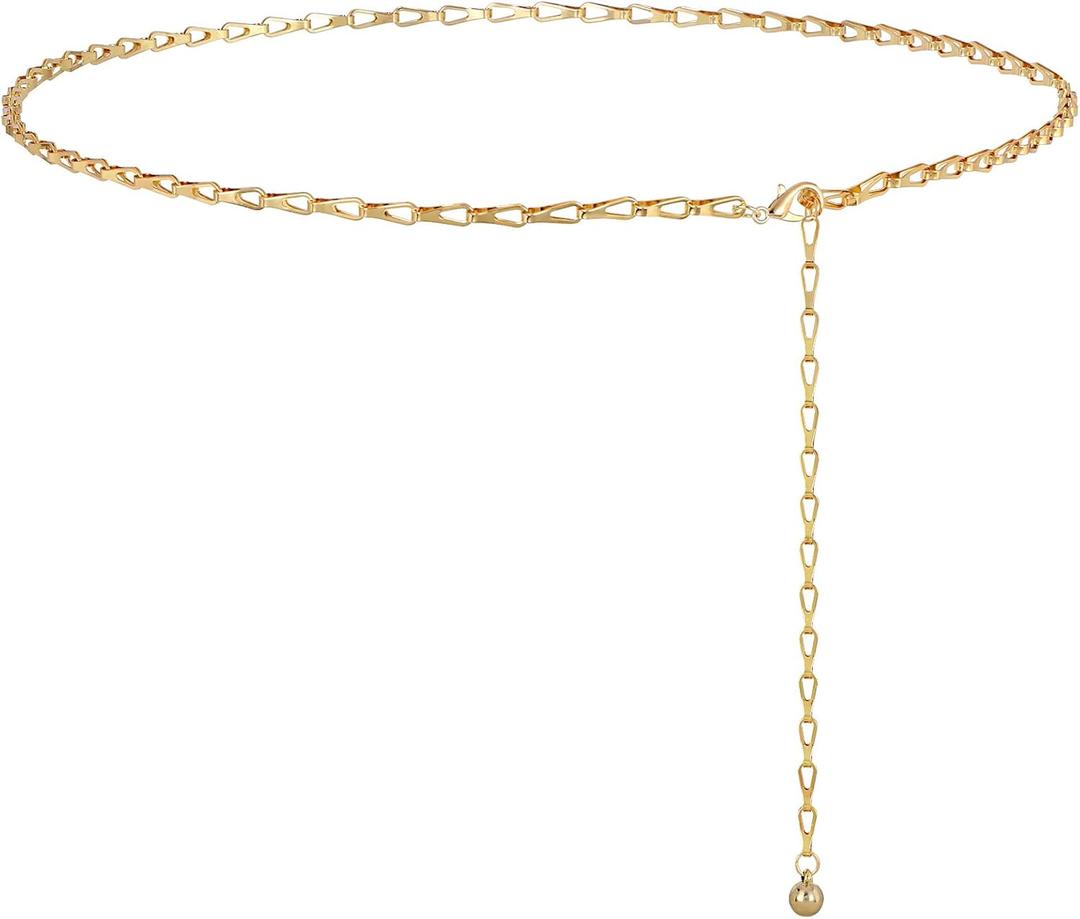 Chain Belt for Women Gold Metal Waist Chain Adjustable Body Waist Link Belts Chunky Chain Belts for Dress Jeans (MFit for Waist up to 36 inches)