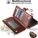 Antsturdy Compatible with Google Pixel 7a Case Wallet with Card Holder Women Men Phone Case RFID Blocking PU Leather Kickstand Flip Protective Cover Wrist Strap Zipper Credit Card Slots,Brown