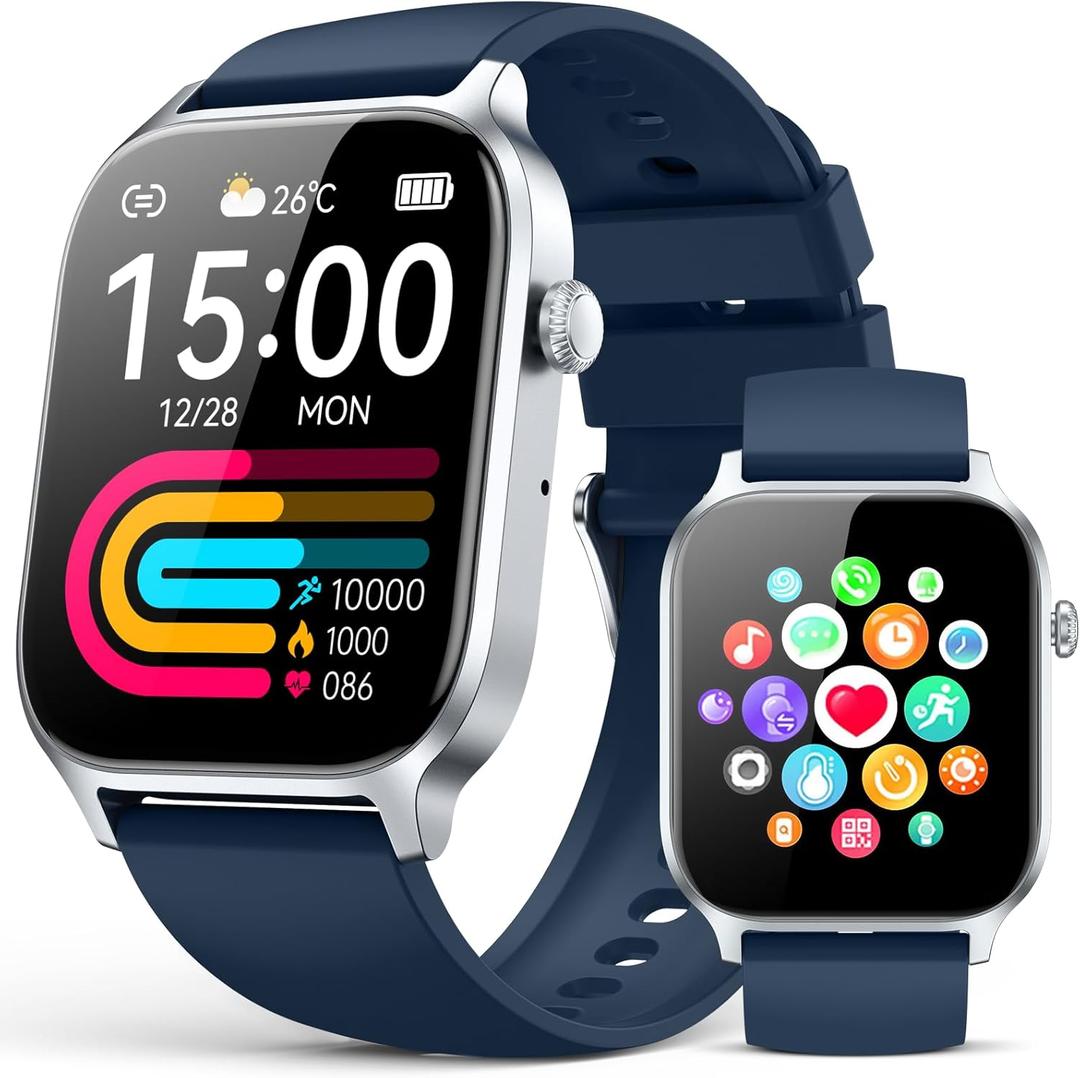 Smart Watches for Women Men, Fitness Tracker Watch with 110 Sports Modes, Step Counter/Sleep Monitor/Pedometer, IP68 Waterproof, Bluetooth Call & Music Control Smartwatch for iPhone/Android,Blue