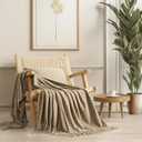 EverGrace Soft Chenille Throw Blanket for Couch, Cozy Plush Fuzzy Decorative Chenille Knit Throw Blanket with Tassels, Lightweight Blanket and Throws for Bed Sofa Gift Home Decor, Beige 50"x60"