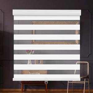 SMONTER Cordless Zebra Blinds for Windows Zebra Roller Shades with Metal Valance Free Stop Dual Layer Sheer Blinds Day Night Privacy Light Filtering, W27 x H72, White