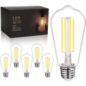 BORT 6 Pack Shatter-Resistan Vintage LED Edison Bulbs, 5000K Daylight White, Dimmable 6W Edison Light Bulbs, 60W Equivalent, 800LM, Lightweight Safe for Home Kitchen Cafe Farmhouse.