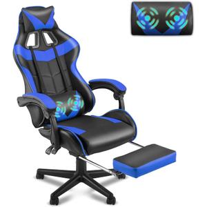 Soontrans Gaming Chair with Footrest,Computer Office Chair, Ergonomic Gamer Chair with Height Adjustment,Headrest and Lumbar Support Gamer Chair(Storm Blue)