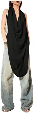 OYOANGLE Women's Backless Cowl Neck Sleeveless Tank Top Draped Front Chiffon Trendy Tops S