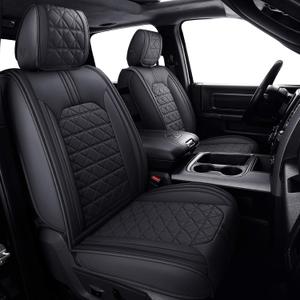 YIERTAI Dodge RAM Seat Covers Fit for 2009-2025 2026 1500HD 2010-2026 2500/3500HD Truck Full Set Crew Double Cab Quad Cab Waterproof Faux Leather Seat Covers(5 PCS Full Set/Black)