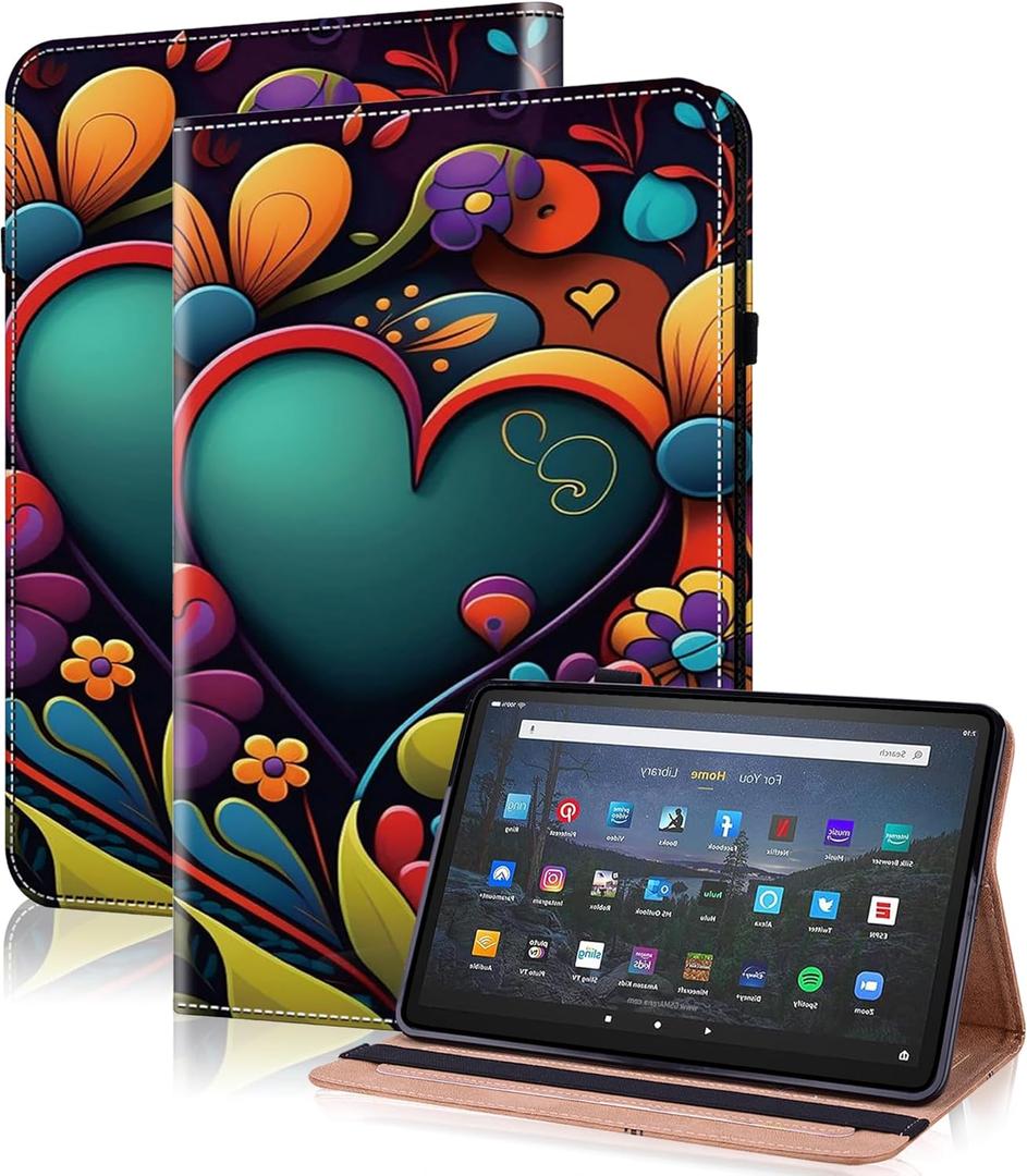 Case for Kindle Fire HD 10 & 10 Plus Tablet (13th/11th Generation, 2023/2021 Release) 10.1" - PU Leather Flip Case with Elastic Band & Card Slots/Holder, Multi-Angle Stand Cover - Watercolor