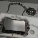 JUXYES Metal Tabletop Antique Decorative Makeup Mirror with Stand, Vintage 360° Swivel Double Sided Cosmetic Mirror with Frame, Retro Desktop Dressing Mirror Magic Mirror for Dresser