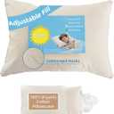 16x22 Youth Pillow with 100% Organic Cotton Pillowcase and Shell - Adjustable Loft Kids Pillows for Sleeping, Perfect Pillow for Kids&Youth, Soft Pearl Filling, Machine Washable (Off White)