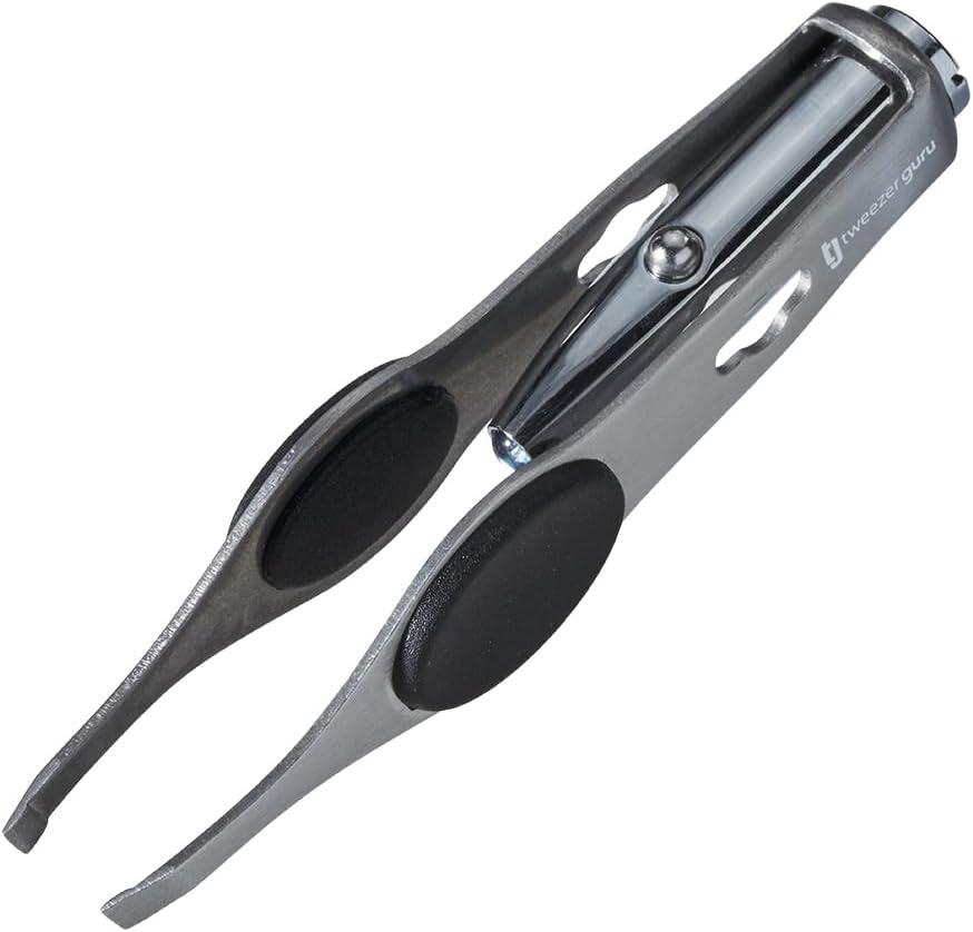 Tweezer Guru Pro Illuminating Eyebrow Tweezers for Women & Men Professional Stainless Steel Slanted Tweezers with LED Light Mirror Pouch Precision Tweezers for Brow Facial Hair Ingrown Hair Silver (Silver Tweezer + Mirror)