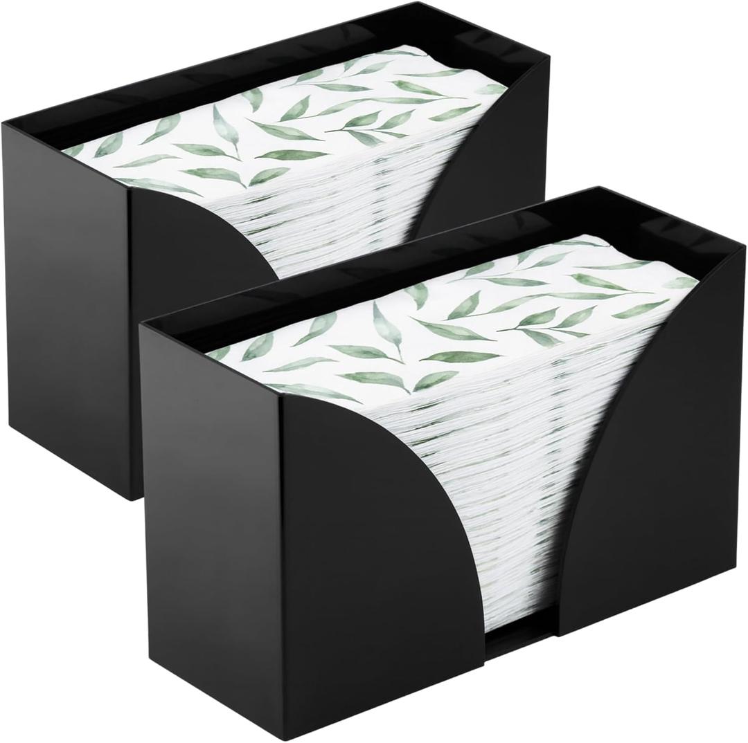 SimplyImagine 2 Pack Black Multifold Paper Towel Dispenser Wall Mounted - Acrylic Guest Napkin Holder for Bathroom & Kitchen - C-Fold Z-Fold Hand Towel Tray