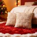 Christmas Tree Pillow Covers 18x18 Set of 2 Beige Soft Plush Faux Fur Xmas Pillowcases Throw Pillows Winter Cushion Covers for Sofa Couch Bedroom Christmas Decor (Beige-Christmas Tree)