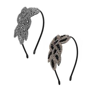 2PCS 1920s Headbands for Women Rhinestone Floral Leaf Flapper Headpiece 20s Vintage Flapper Headband Crystal Beaded Leaf Hairband Hair Accessory for Women Costume Prom Party Retro