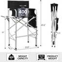 Makeup Chair for Makeup Artist 45.6'', Tall Directors Chairs Foldable for Clients with Side Table Cup Holder Storage Bag and Footrest, Folding Chair 400lbs Capacity Black