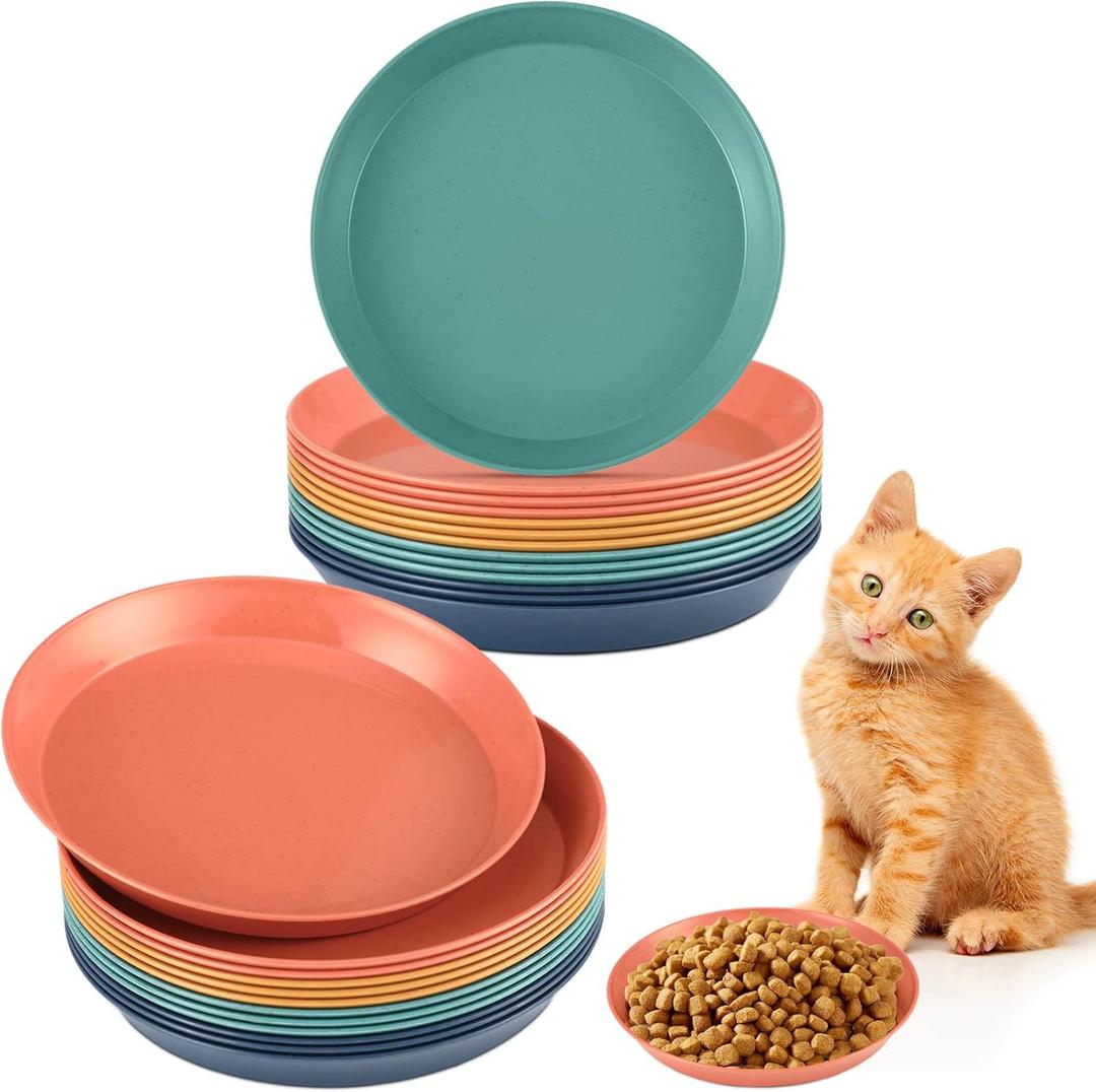 Gerrii 24 Pieces Fatigue Relief Cat Bowl 6 Inch Shallow Cat Food Dish Stray Wet Feeding Bowls Wide and Small Pet Plates for Ferrets Feral Short Legged Kitten Shelter(Elegant Color, Convention)