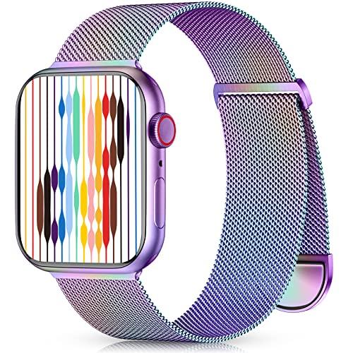 Zedoli Compatible with Apple Watch Bands 44mm 45mm 42mm 46mm 49mm for Men Women, Stainless Steel Magnetic Milanese Loop Metal Mesh Strap for iWatch Series 11 10 9 8 7 6 5 4 3 2 1 SE Ultra, Colorful