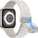 LETOID Stretchy Band Design for Apple Watch 38mm 40mm 41mm 42mm 44mm 45mm 49mm, Magnetic Elastic Nylon Strap Women Replacement Sport Solo Loop Wristband for iWatch Series Ultra 9 8 7 6 5 4 3 2 1 SE Magnetic Starlight 