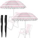 Abbylike 2 Pcs Scalloped Chair Umbrella with Universal Adjustable Clamp 38'' Portable Wheelchair Umbrella UPF 50+ Camping Chair Parasol with Bag for Outdoor Patio Lawn (Pink, White Scalloped)
