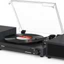 Vinyl Record Player with Speakers,Bluetooth Portable Turntable for Vinyl Records,Phonograph LP Player with 3 Speed USB RCA in Vintage, Black