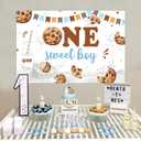 Sursurprise Cookie 1st Birthday Decorations, 5 * 3 ft One Sweet Boy Backdrop Banner Photography Background Photo Studio, Cookie and Milk Party Supplies