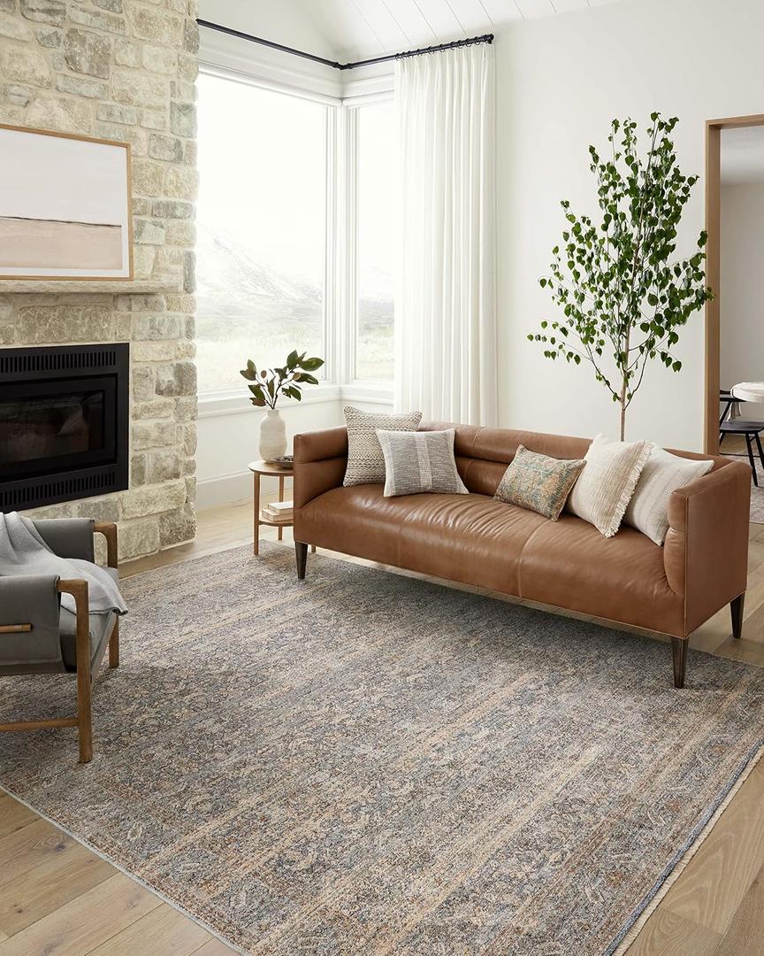 Loloi Angela Rose Blake Collection BLA-02 Ocean/Mocha 2'-0" x 3'-0", .25" Pile Height, Fringe, Accent Rug