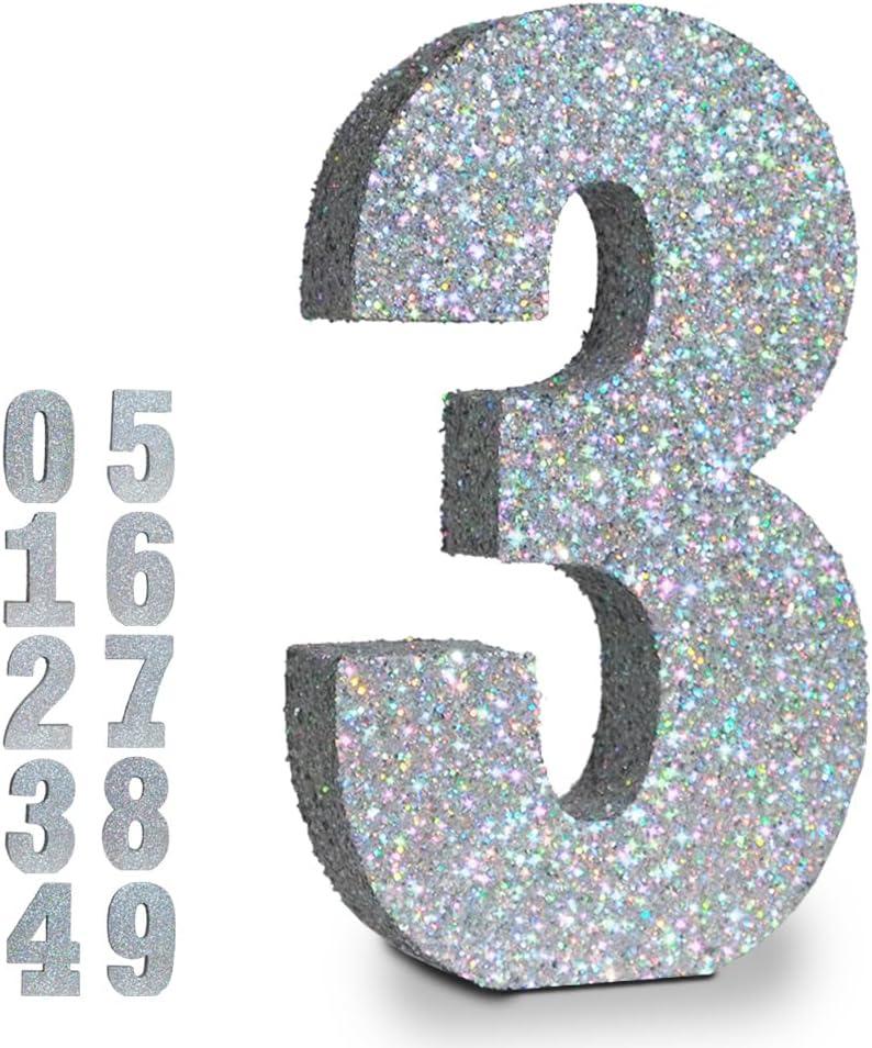 10 Inch Silver Glitter Big Number 3 Table Centerpieces Party Decorations,Birthday Chrismas Anniversary Graduation Centerpieces for Decorations,0-9 Numbers for Party Supplies