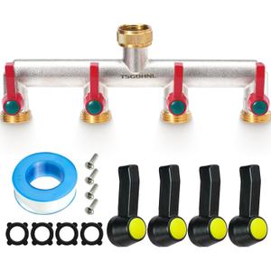 Brass Garden Hose Splitter Outdoor Frostproof Faucet Splitter 4-Wayheavy Rustproof Faucet Manifold, Silver, T-4-4