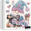Cute Blue Gnome Puzzles for Adults 1000 Pieces, Vintage Flower Sewing Machine Jigsaw Puzzles, Funny Challenging Puzzle as Spring Art