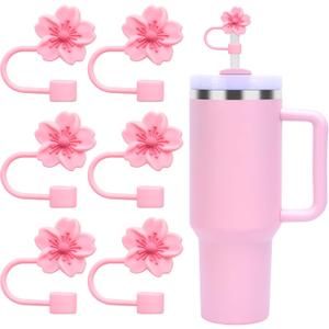 2 x 6pcs Stanley Straw Cover For Stanley Cup, Silicone Pink Cherry Blossom Flower Straw Topper fit 0.4in Straws