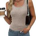 Womens Tank Tops Crewneck Sleeveless Summer Sweaters Vest Casual Basic Tees Ribbed Shirts (Beige, M)