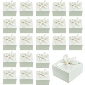 PH PandaHall 30pcs Paper Box Gift Boxes Foldable Candy Box Small Gift Packaging Boxes with Ribbon for Candy Cookie Proposal Wedding Gifts, Pale Green, 3.5x3.5x2 inch