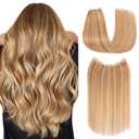 Halo Hair Extensions Real Human Hair, S-noilite Hair Halo Extensions for Women 16inch Golden Brown/Bleach Blonde Halo Extensions Invisible Wire HairExtensions