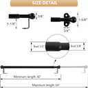 Cafe Curtain Rod 30-54 Inch, 1/2" Diameter, Door Curtain Rod, Black | Adjustable Small Curtain Rods for Windows, French Door, Screws Mounted with Brackets