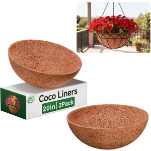 Halatool 2 Pack 20 Inch Coconut Liners for Planters 100% Natural Hanging Basket Liners Round Coco Coir Liner for Balcony Garden Patio Porch Home Decor