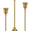 Metal Candle Holders for Candlesticks Taper Candlestick Holders Set Vintage Decorative Centerpiece Candelabra Tall Candle Stands for Halloween Thanksgiving Christmas (Gold, 1 Set (3 pcs))
