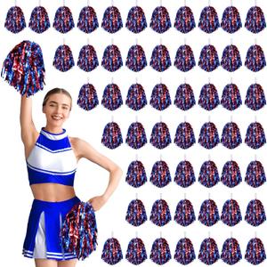 60 Pcs Cheerleading Pom Poms Cheering Pompoms Bulk Cheer Metallic Foil Pom with Baton Handle Plastic Poms Squad for Game Team Spirit Sports Dancing Basketball Club (Red, Blue)