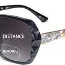JM Bifocal Reading Sunglasses for Women Fashion Oversized Square Sun Readers Outdoor Reading Glasses UV400 Protection Black +1.5