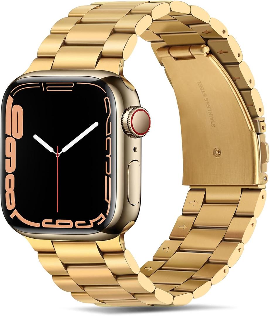 Tasikar Band Compatible with Apple Watch Band 49mm 46mm 45mm 44mm 42mm Premium Stainless Steel Metal Replacement Strap Compatible with Apple Watch Ultra 2 Ultra Series10 9 8 7 6 5 4 3 2 1 SE, Gold (49mm/46mm/45mm/44mm/42mm(series 3))