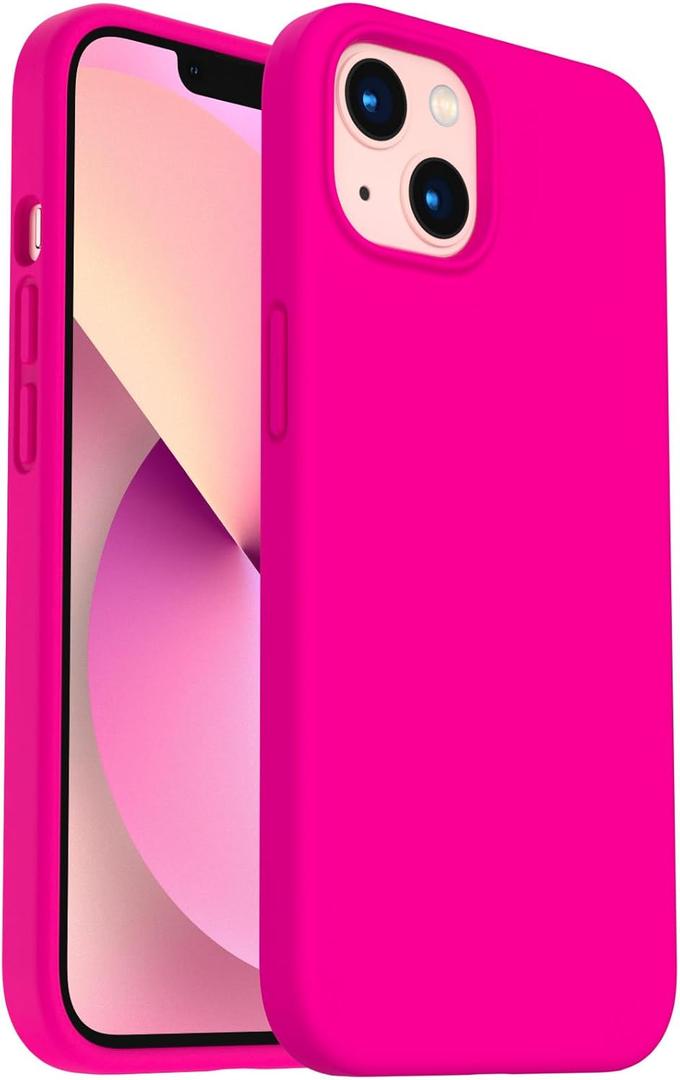 ORNARTO Shockproof Liquid Silicone Designed for iPhone 13 Case Gel Rubber Anti-Shock Cover Case Drop Protection 6.1inch-Hot Pink