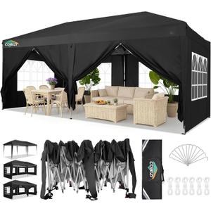 COBIZI Canopy 10x20 Pop Up Canopy Tent with 6 Sidewalls Party Tents for Parties Weddings Backyard Waterproof Outdoor Commercial Event Tent with Stakes, Ropes, Black