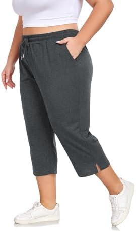 ForHailey Plus Size Capri Pants for Women Loose Fit Yoga Pants with Pockets Workout Activewear Sweatpants Size 2XL.