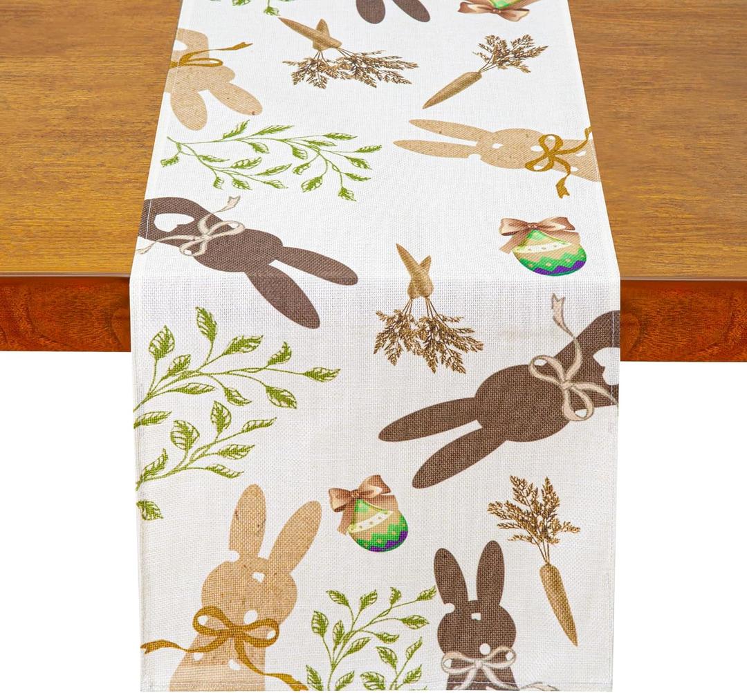 QINJIEJIE Rabbit Carrots Easter Table Runners Bunny Easter Table Runner, Holiday Table Runners Spring Seasonal Kitchen Dining Table Decoration for Home Party Decor