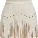 SweatyRocks Women's Suede Fringe Sexy Cowgirl Skirts Country Concert Outfit Western High Waisted Skirt, Size -XS