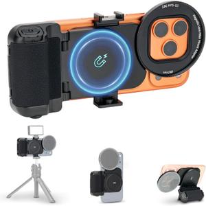 Upgraded 67mm Phone Lens Filter Mount + Phone Camera Grip Set for iPhone 17 16 15 14 Pro Pro Max Plus Air,Magnetic Filter Adapter w Cold Shoe & 1/4" Hole Pull-Out to Fit Pro Max Plus (No Filters)