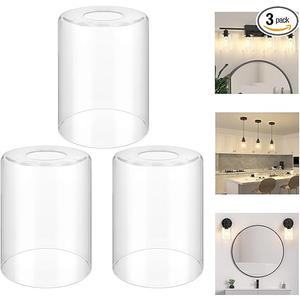 3-Pack Clear Glass Lampshade Replacement, High Transmittance Cylinder Glass Cover, 5.51in Height, 3.93in Diameter, 1.69in Fitter Lamp Shade Replacement for Pendant Chandelier Wall Light