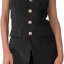 Cicy Bell Womens Summer 2 Piece Outfits Sleeveless Scoop Neck Fitted Blazer Vest Matching Set Mini Skirt Short Suit Work Sets (Large, Black)