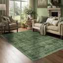 Washable Area Rug for Living Room Bedroom Dining Room Non-Slip Low Pile Boho Vintage Distressed Entryway Rug Traditional Floral Retro Accent Throw Carpet for Dining Room Bathroom Kitchen Green 3x5 