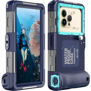 Underwater Snorkeling Diving Phone Case for iPhone 16/15/14/13/12/11 Pro Max Samsung Galaxy S25/S24/S23/S22[50ft/15m] Professional Scuba Dive Waterproof Case Underwater Photo Video Cover (Blue/Teal)