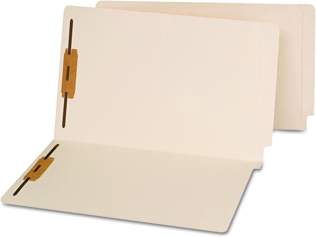 Universal Reinforced End Tab Fastener Folders, 0.75" Expansion, 2 Fasteners, Legal Size, Manila Exterior, 50/Box