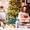 Kasyat 36 Pcs Christmas Village Houses Figurines Decoration Set 12 White Pink Lighted LED Christmas Village Houses with 24 Mini Xmas Trees 6 Color for Xmas Town Colorful Scene Desk Decor