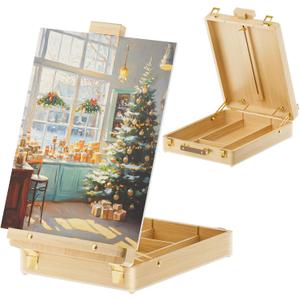 LUCYCAZ Tabletop Easel for Painting, Adjustable Wooden Sketchbox Art Easel, Portable Desktop Painting Easel for Adult, Student, Artist, Beginner